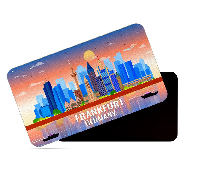 dhcrafts Rectangular Rubber Fridge Magnet / Magnetic Card Multicolor Germany Frankfurt Design Pack of 1 (8.6cm x 5.4cm)